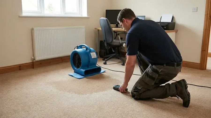 Air movers and hoses drying a water damaged floor in Sun City, CA